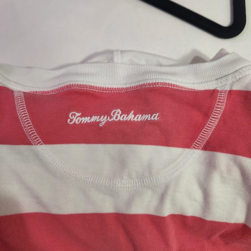 ⭐️Tommy Bahama Pink White Striped Zip Up Hoodie Medium Resort Beach Coastal - Picture 6 of 8
